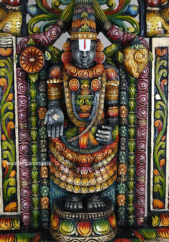 Tirupathi Balaji Wood Art Handcrafted Pillar Base Decor 44.5"