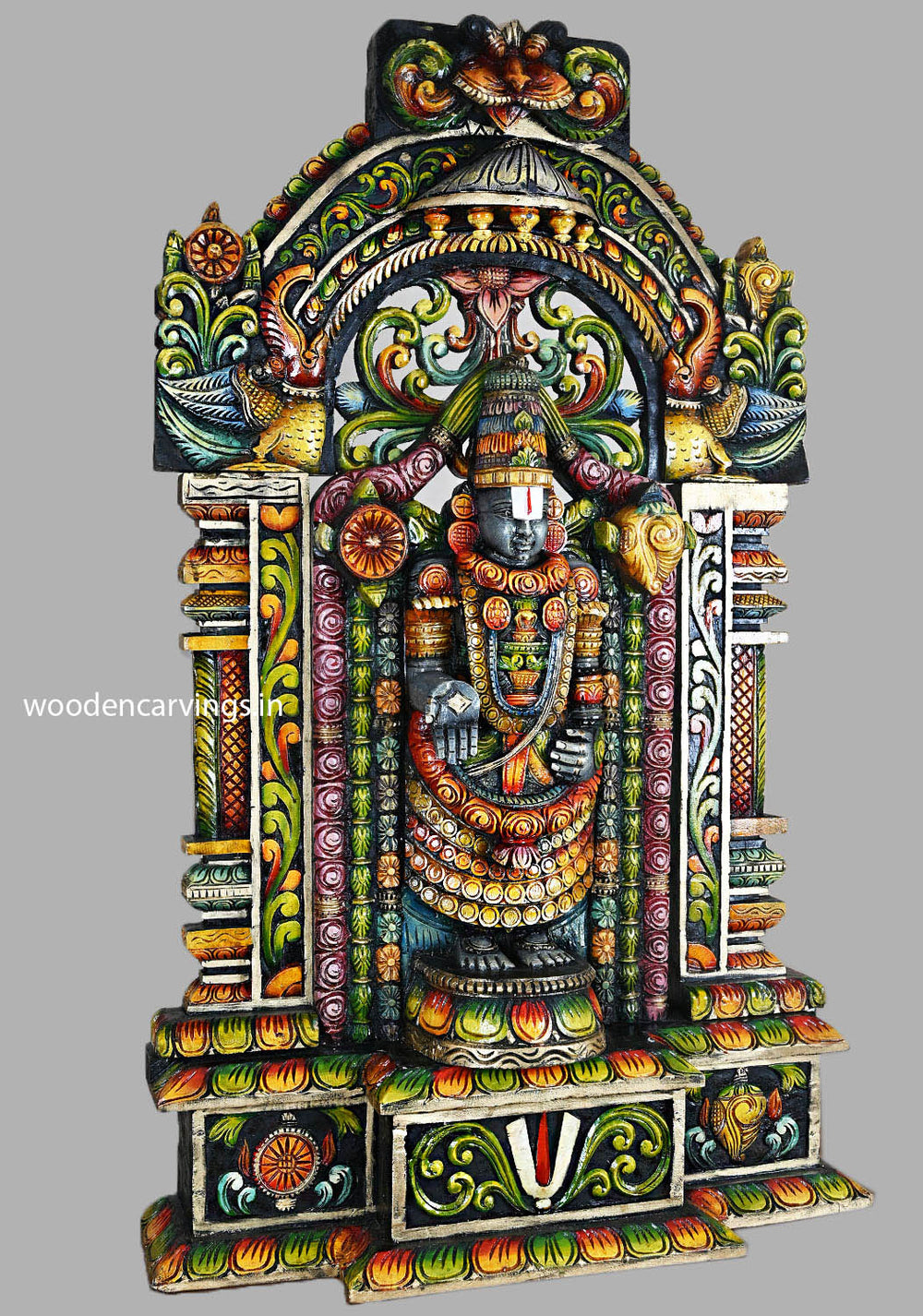 Tirupathi Balaji Wood Art Handcrafted Pillar Base Decor 44.5"