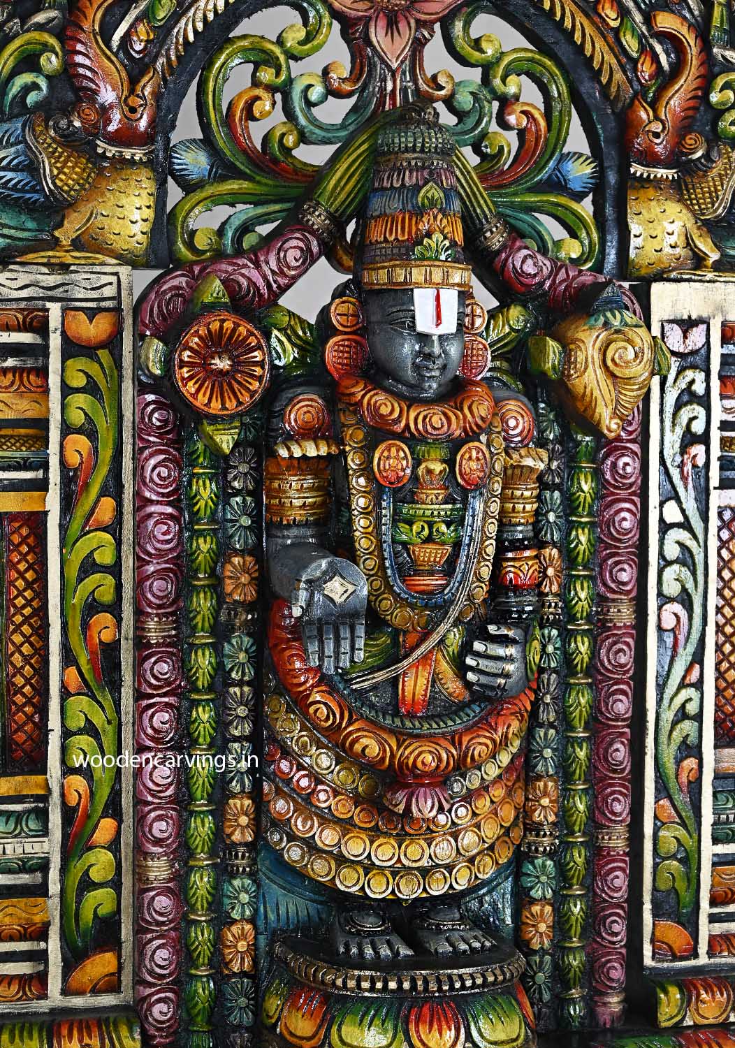 Tirupathi Balaji Wood Art Handcrafted Pillar Base Decor 44.5"