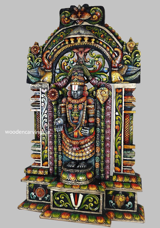 Tirupathi Balaji Wood Art Handcrafted Pillar Base Decor 44.5"