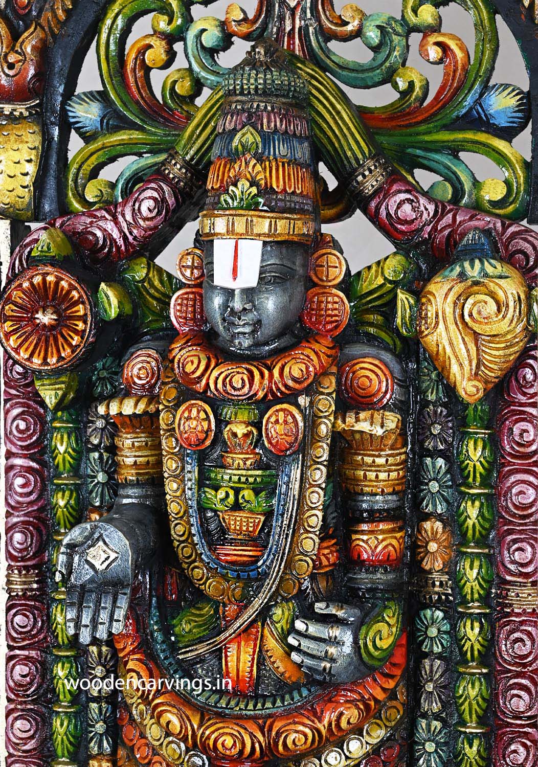 Tirupathi Balaji Wood Art Handcrafted Pillar Base Decor 44.5"