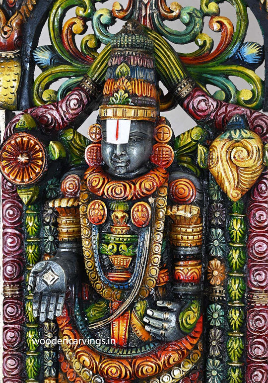 Tirupathi Balaji Wood Art Handcrafted Pillar Base Decor 44.5"