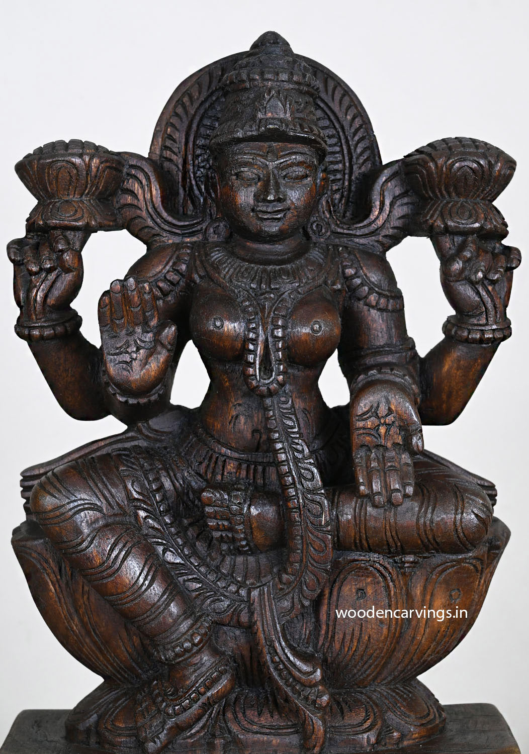 Prosperous Lakshmi Idol  Lightweight Handmade Wood Art 18"