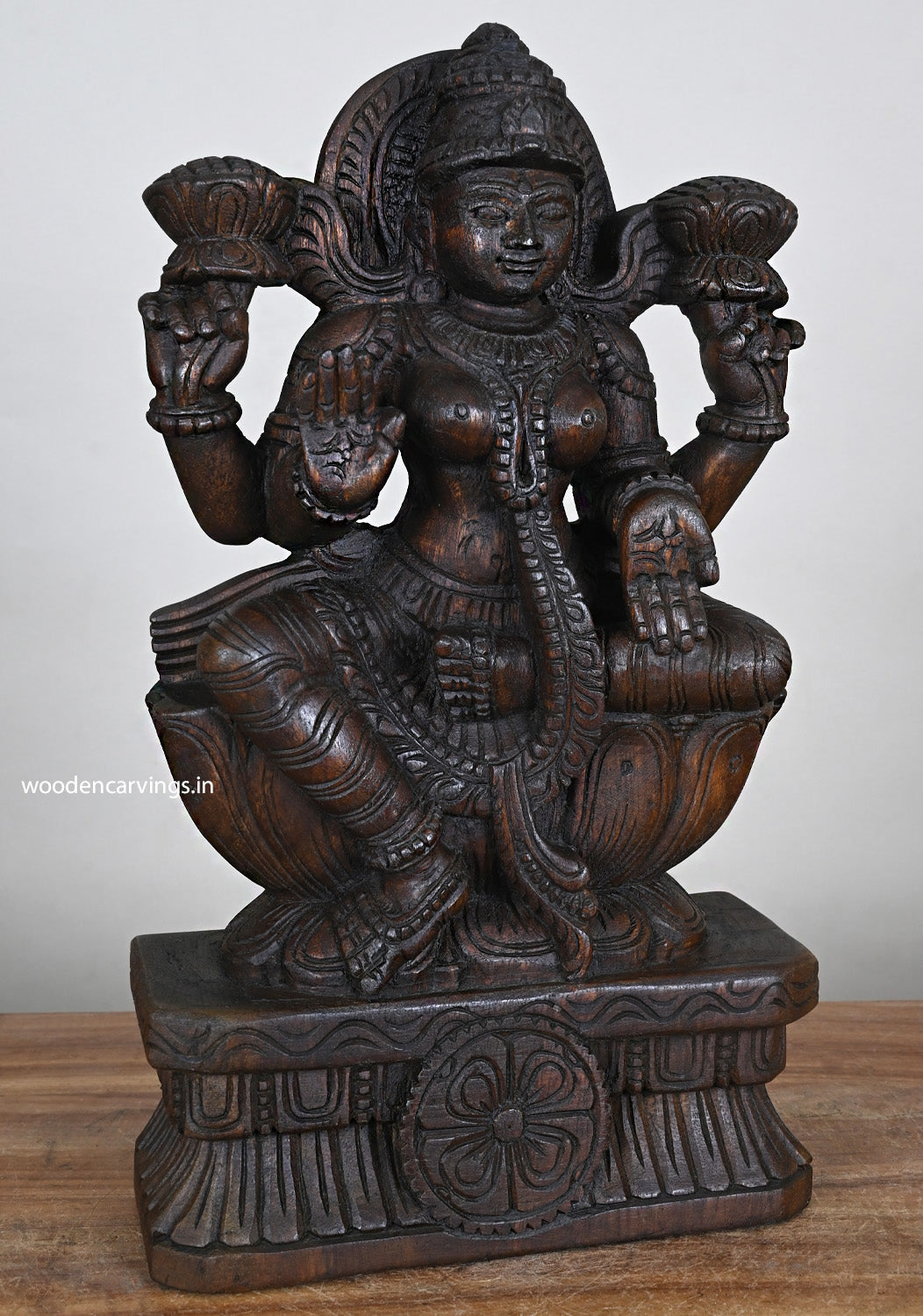 Prosperous Lakshmi Idol  Lightweight Handmade Wood Art 18"