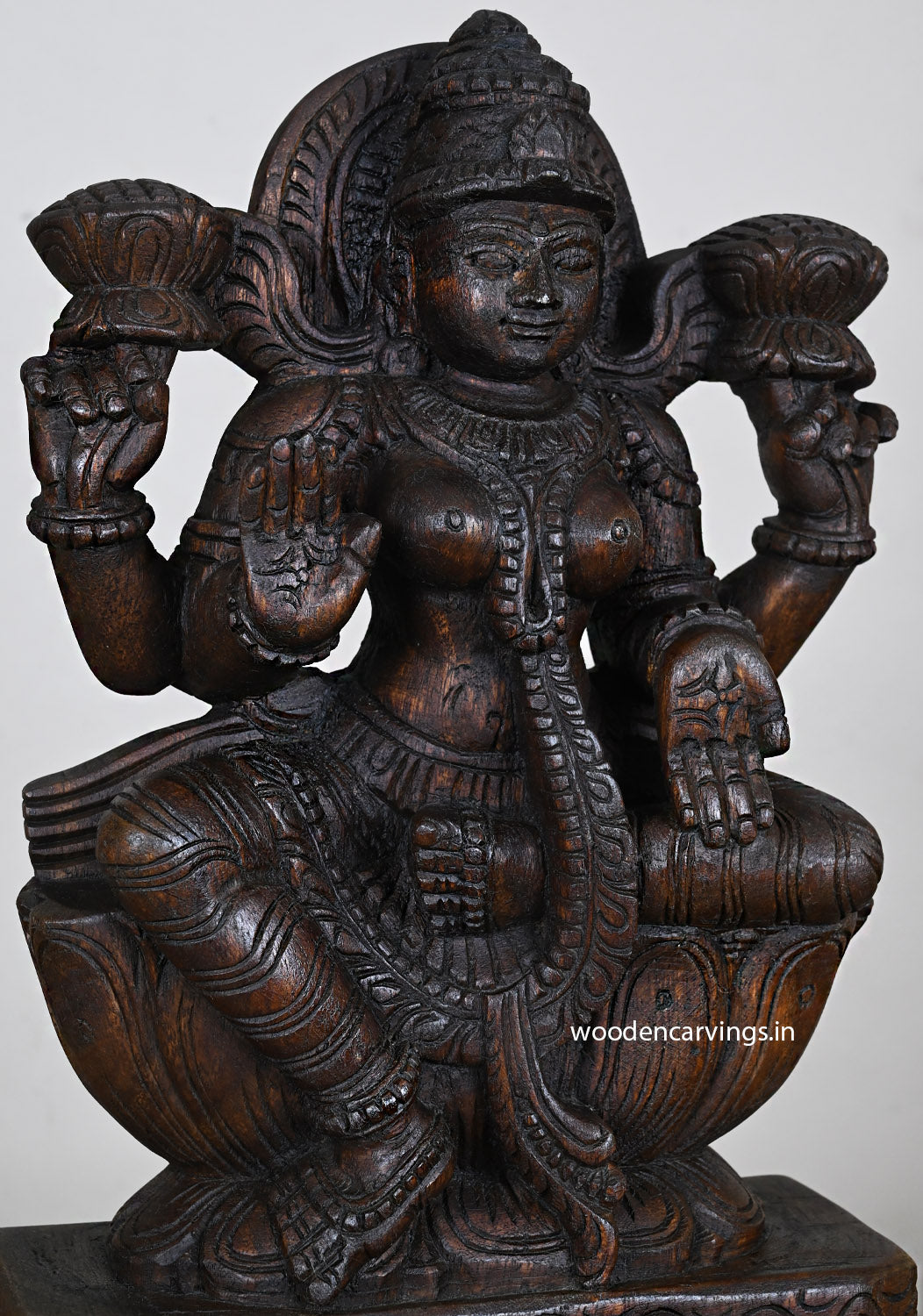 Prosperous Lakshmi Idol  Lightweight Handmade Wood Art 18"