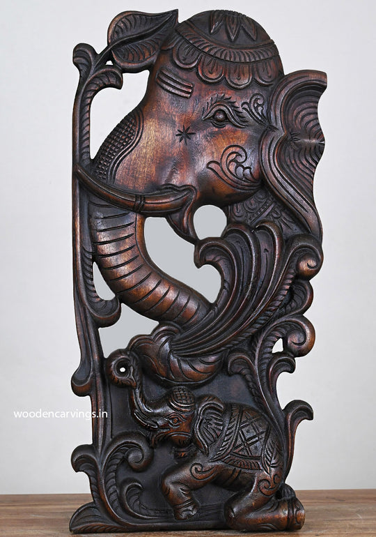 Graceful Elephant Wall Mount Handcrafted Wood Decor 24"