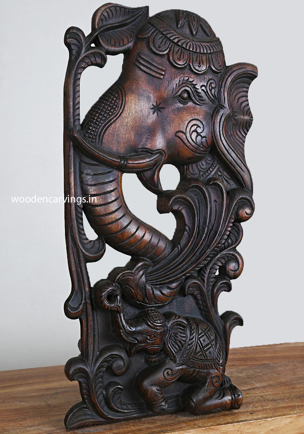 Graceful Elephant Wall Mount Handcrafted Wood Decor 24"