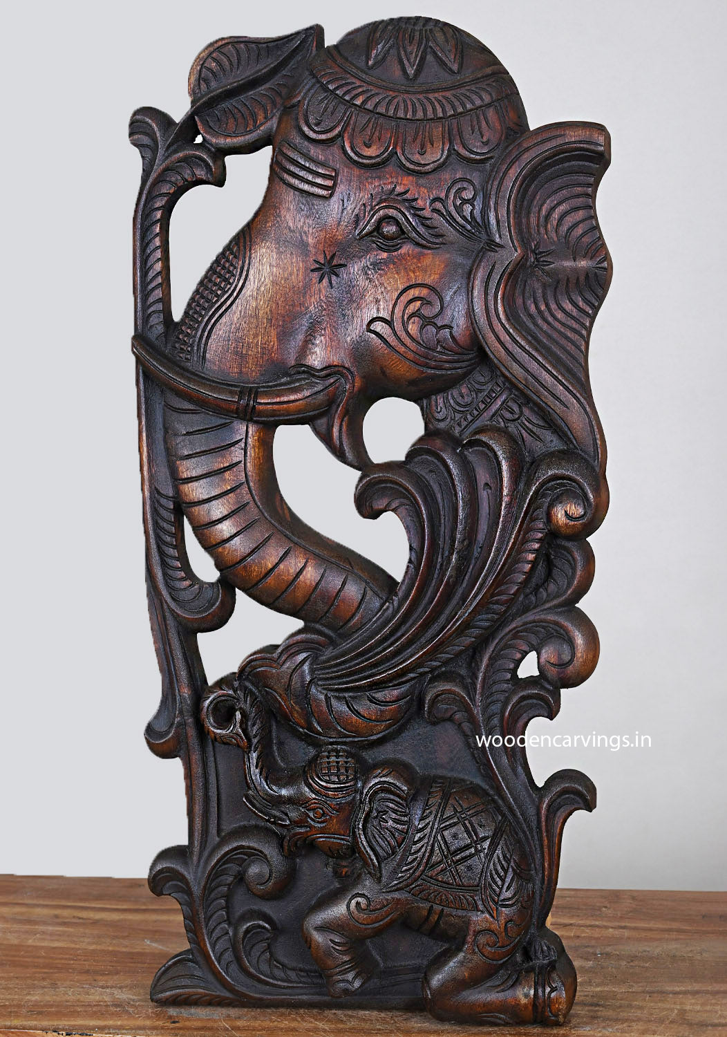 Graceful Elephant Wall Mount Handcrafted Wood Decor 24"