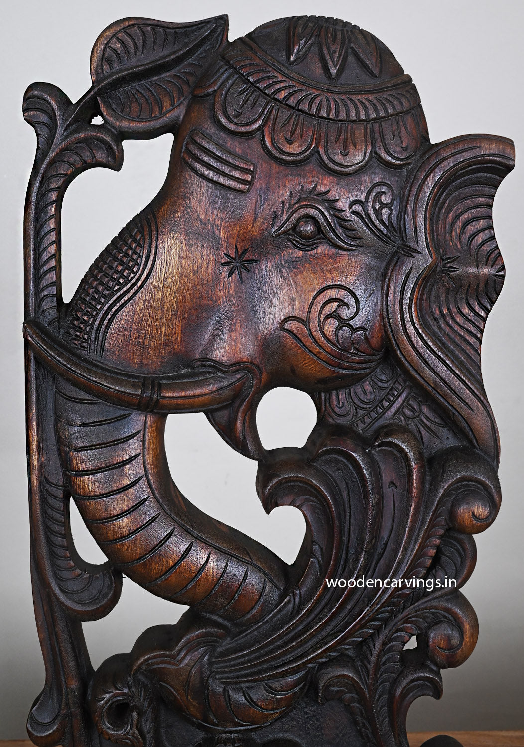 Graceful Elephant Wall Mount Handcrafted Wood Decor 24"