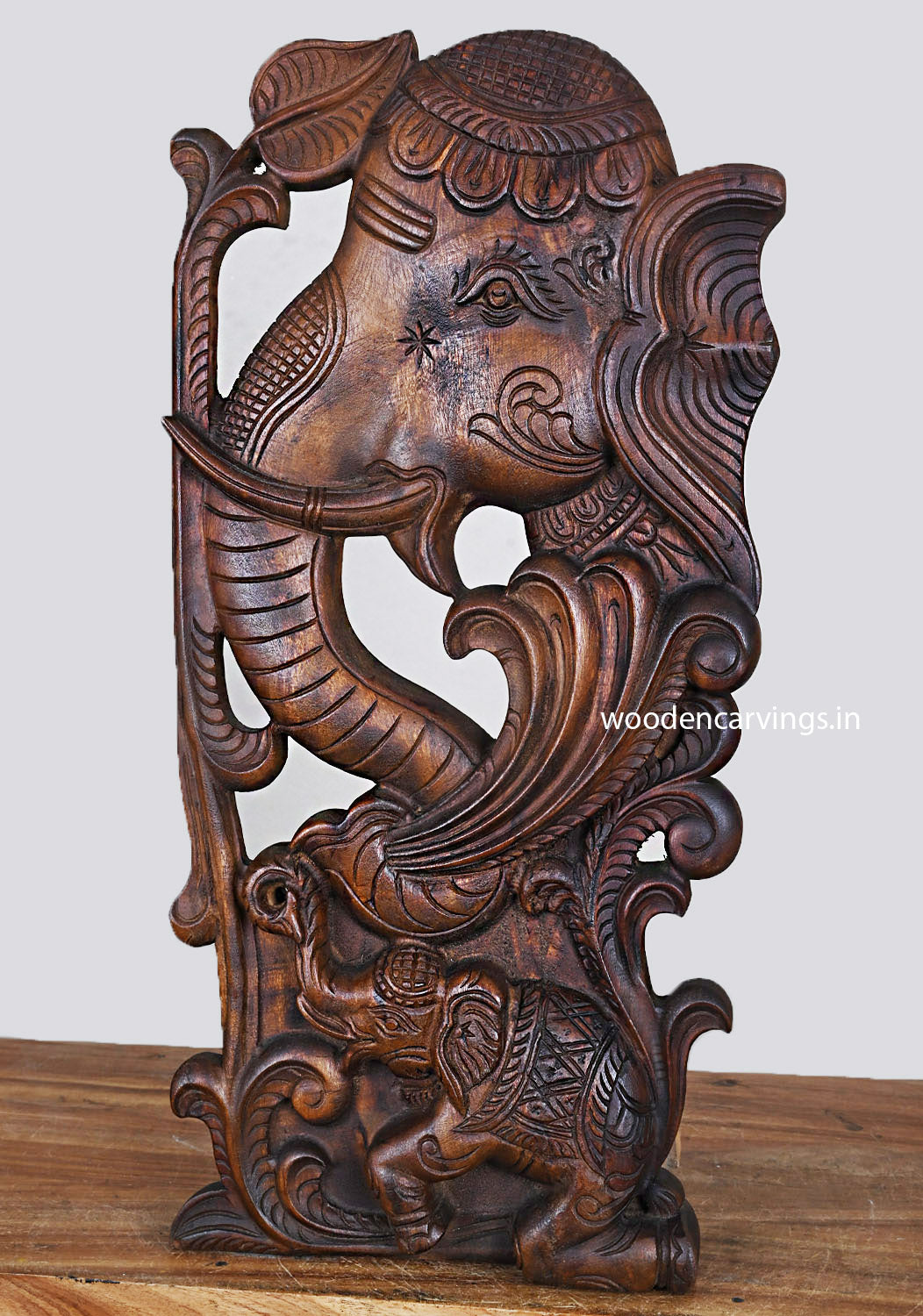 Sophisticated Elephant Wall Mount Handcrafted Wood Decor 24"