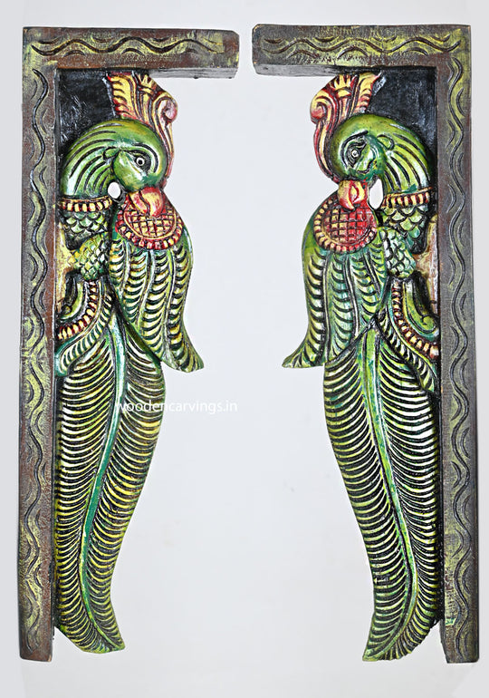 Vibrant Green Parrot Brackets Handmade Lightweight 18.5"