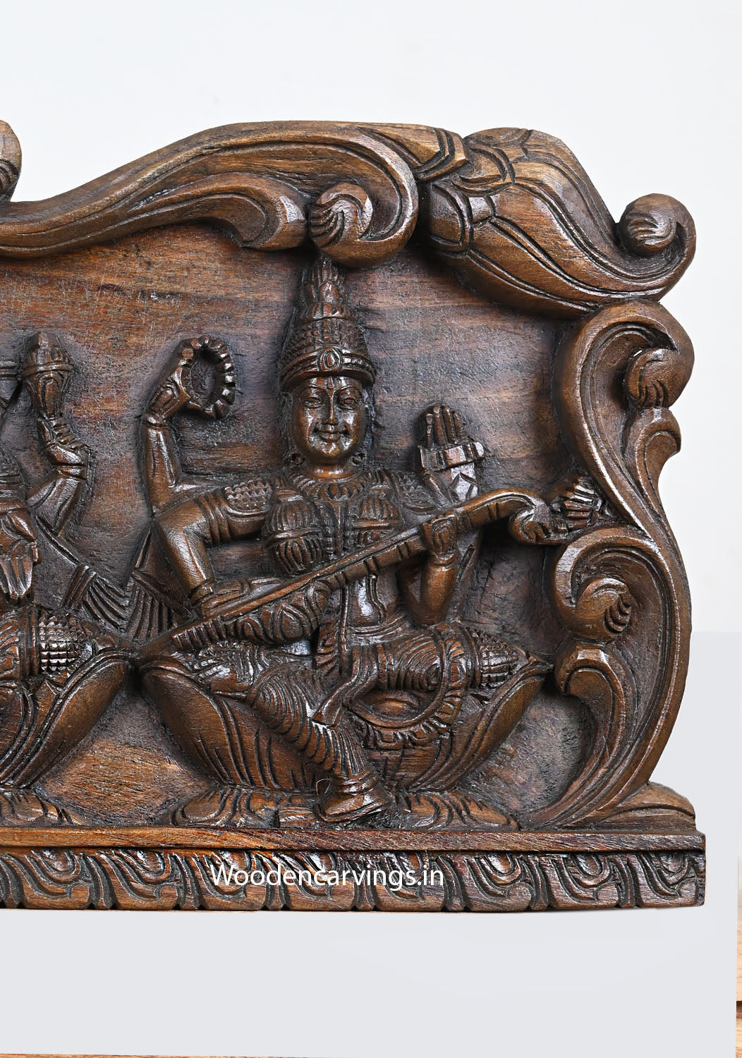 Wood Panel of Lord Ganesh, Lotus Lakshmi,Veena Saraswathi 24"