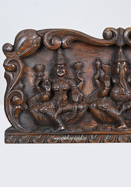 Wood Panel of Lord Ganesh, Lotus Lakshmi,Veena Saraswathi 24"