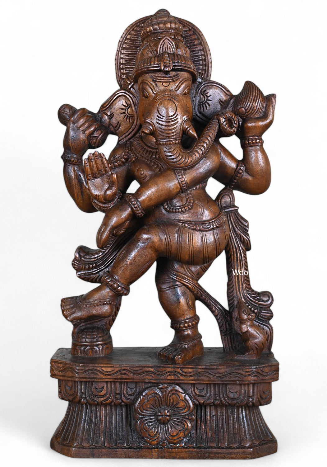 Nritya Ganesha Wood Sculpture in Abaya Mudra pose 24"