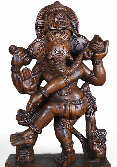 Nritya Ganesha Wood Sculpture in Abaya Mudra pose 24"