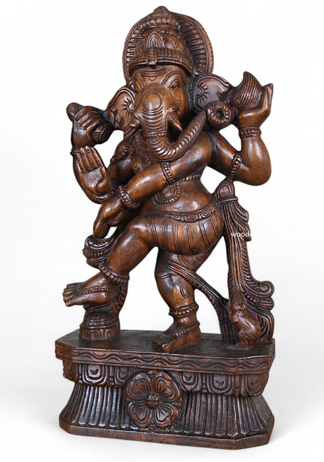 Nritya Ganesha Wood Sculpture in Abaya Mudra pose 24"