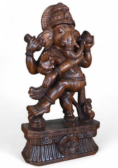 Nritya Ganesha Wood Sculpture in Abaya Mudra pose 24"