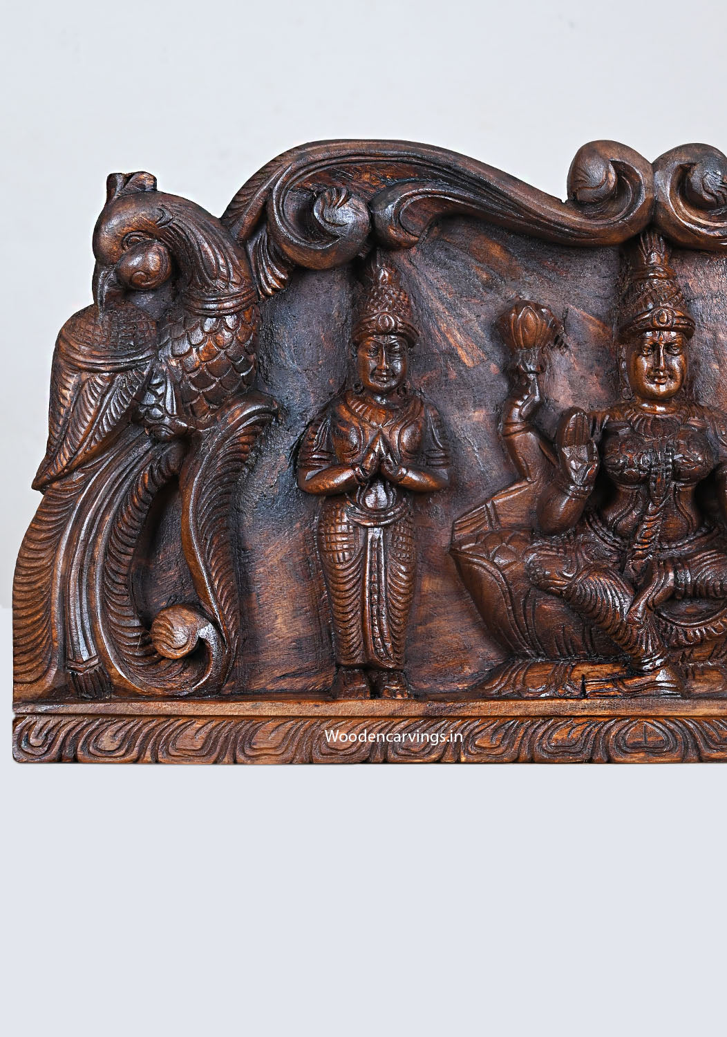 Wood Parrots Divine Mahalaksmi Seated With Sevagars Panel 24"