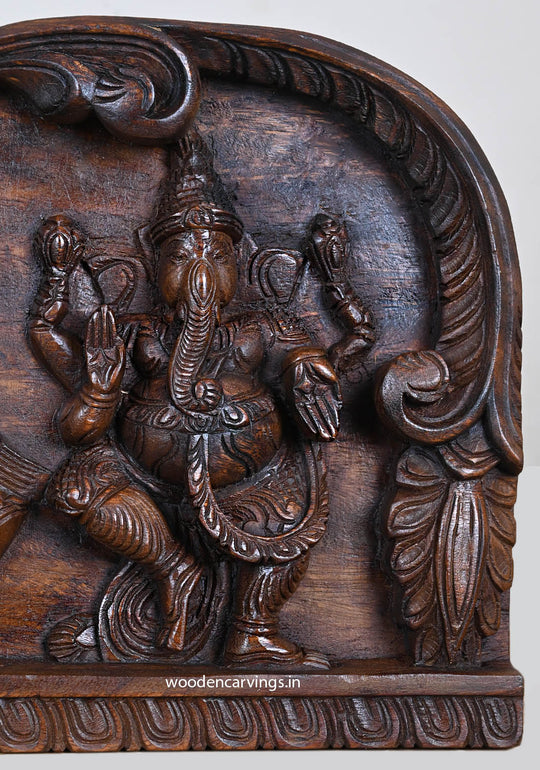 Three Unique Forms of Blessing Ganapathy Wood Wall Panel 24"