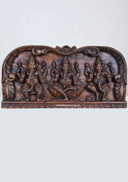 Three Unique Forms of Blessing Ganapathy Wood Wall Panel 24"