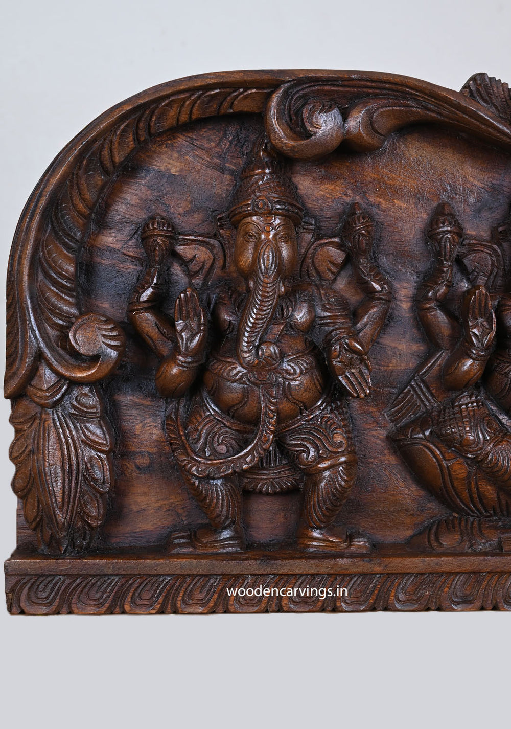 Three Unique Forms of Blessing Ganapathy Wood Wall Panel 24"