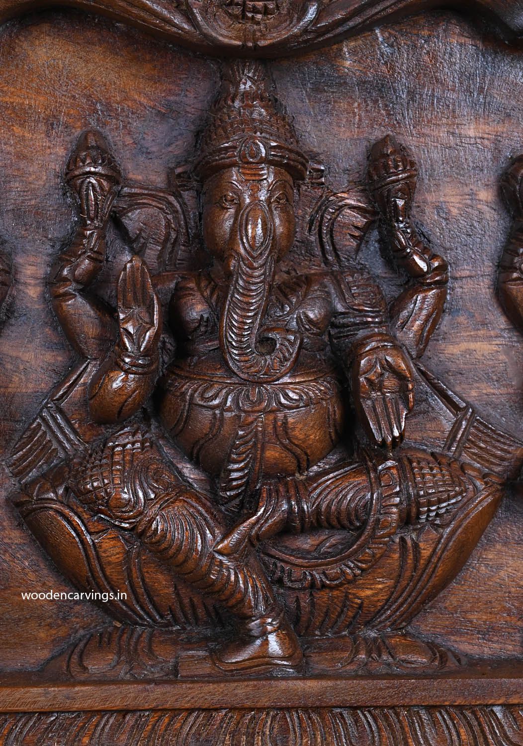 Three Unique Forms of Blessing Ganapathy Wood Wall Panel 24"