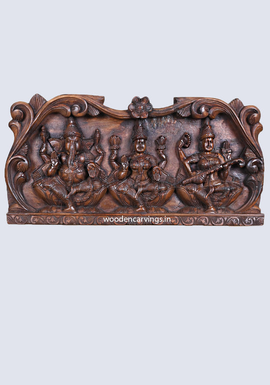 Floral Design Ganesh, Mahalakshmi, Saraswathi Wall Panel 24"