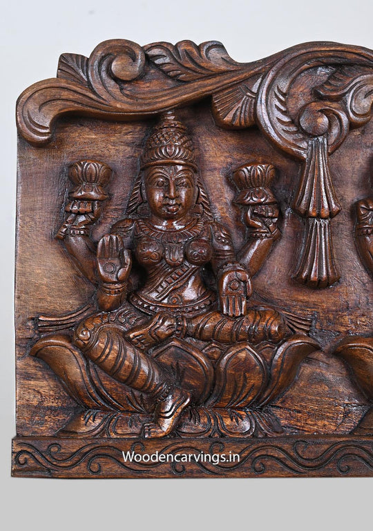 Lord Ganapathi & Goddess Lakshmi & Saraswathi Wood Panel 24"