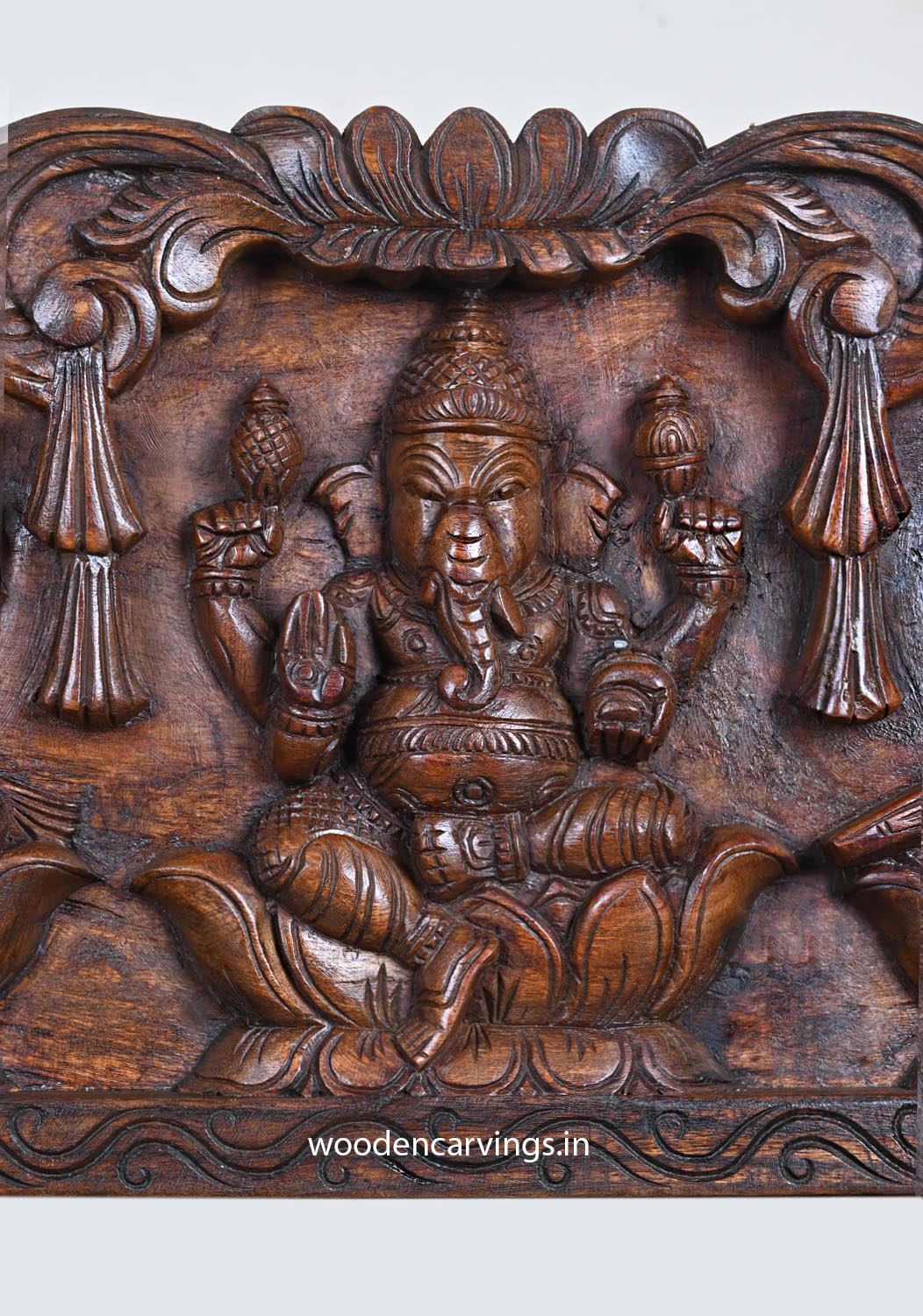 Lord Ganapathi & Goddess Lakshmi & Saraswathi Wood Panel 24"