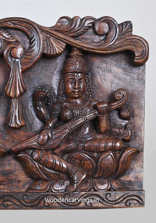 Lord Ganapathi & Goddess Lakshmi & Saraswathi Wood Panel 24"