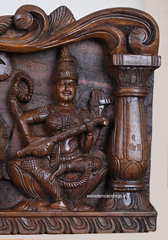 Goddess of Gaja Lakshmi & Ganesh, Saraswathi Wall Panel 36"