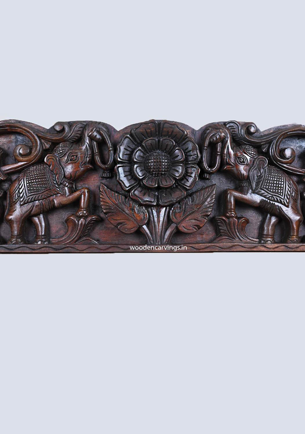 Wood Panel of Single Flower with Elephants & Hamsa Bird 36"