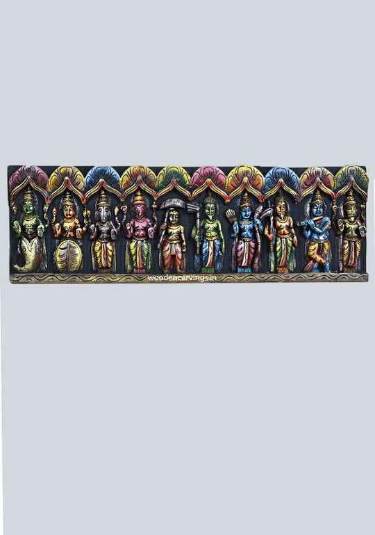 Dasavatar Wall Panel Handmade Horizontal Coloured Artwork 37"