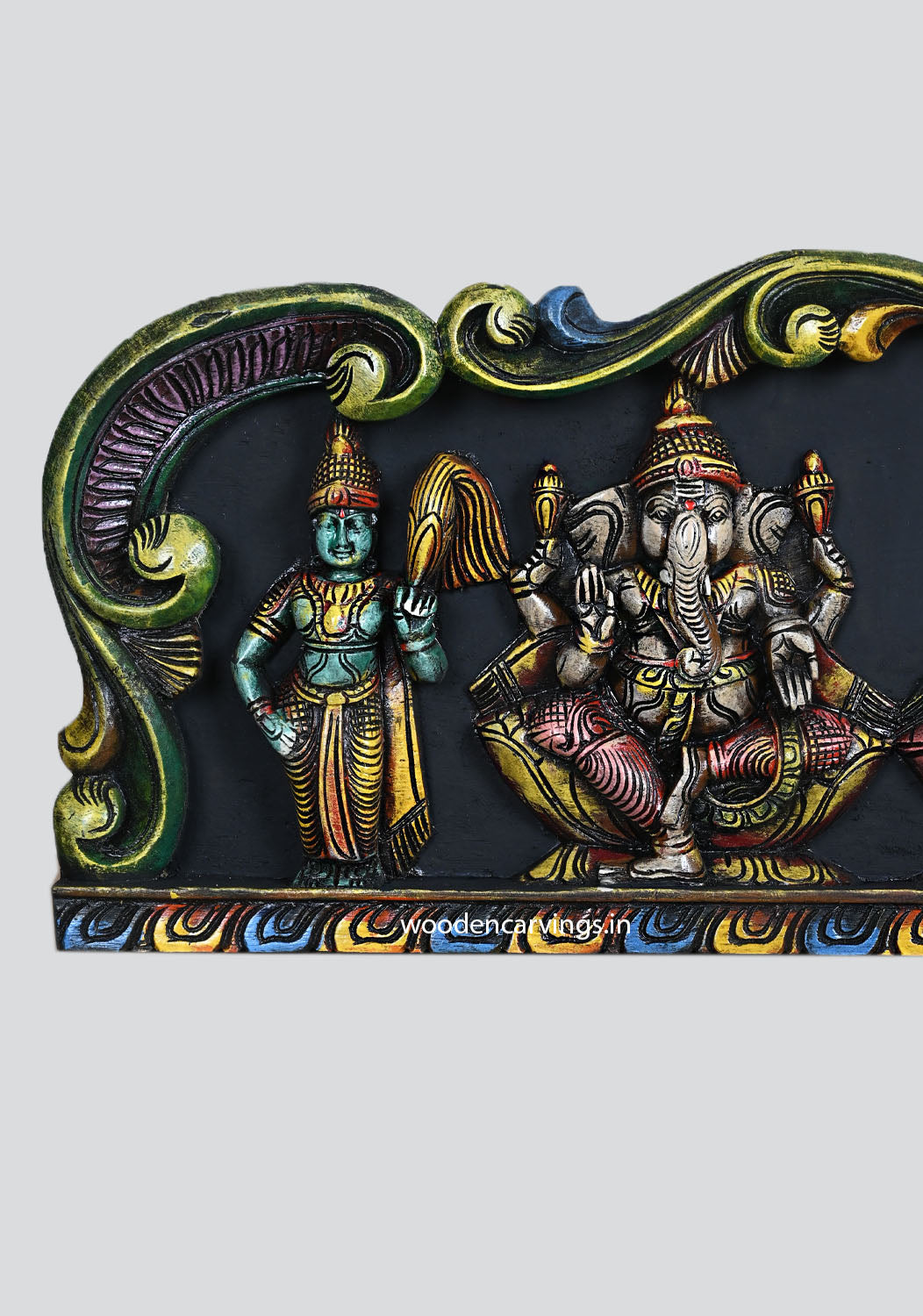 Floral Design Ganesh, Lakshmi, Saraswathi Wall Panel 35.5"