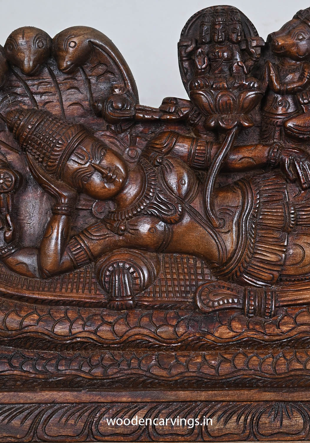 Reclining Lord PadmanabhaSwamy on Adisesha Wood Panel 24"