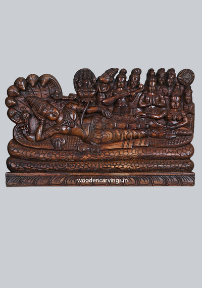 Reclining Lord PadmanabhaSwamy on Adisesha Wood Panel 24"