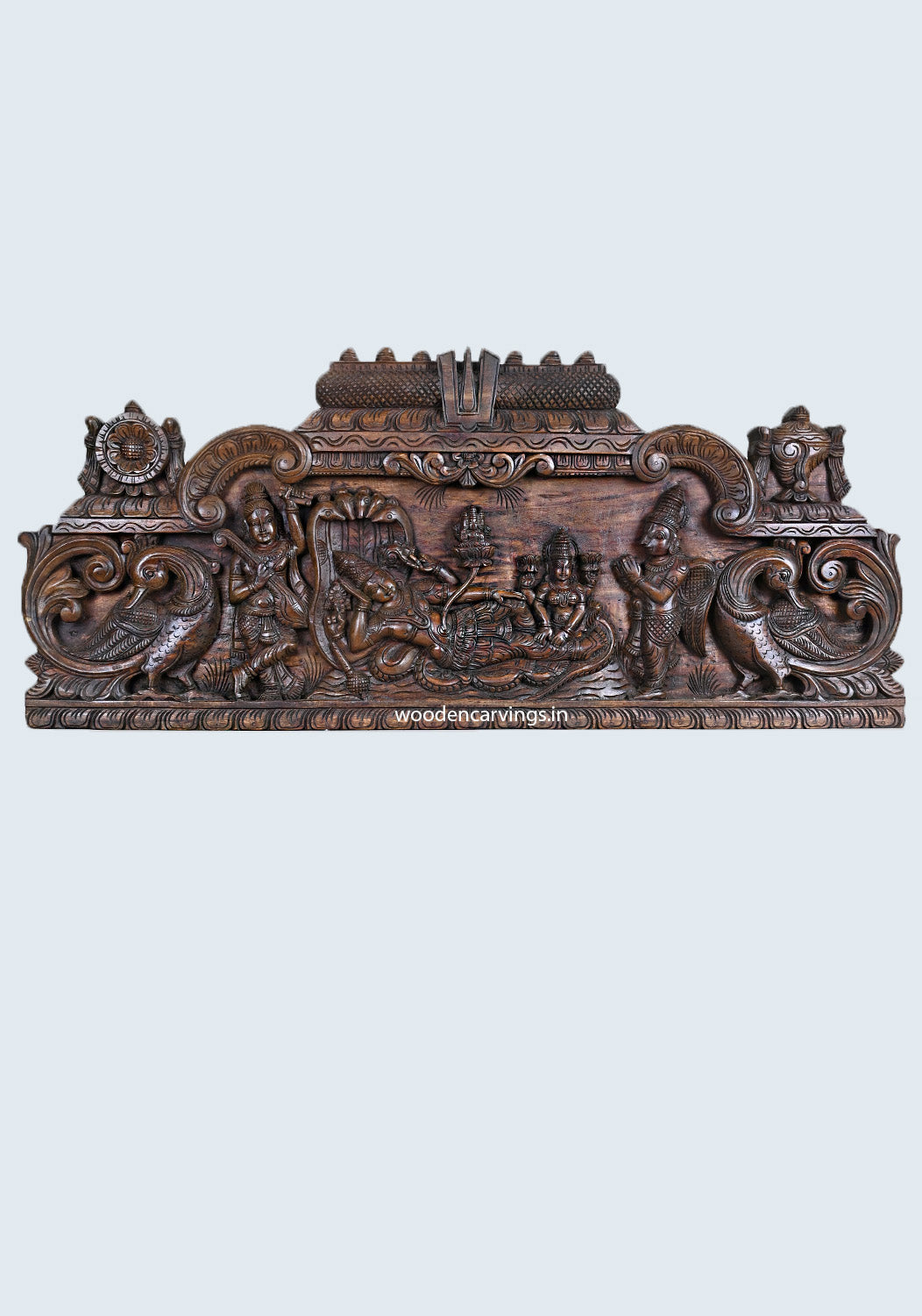 Reclining Wood Padmanabar on Adisesha Panel 42"