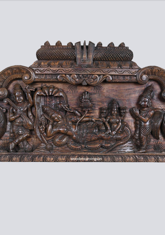 Reclining Wood Padmanabar on Adisesha Panel 42"