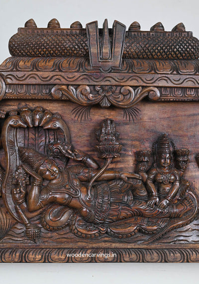 Reclining Wood Padmanabar on Adisesha Panel 42"