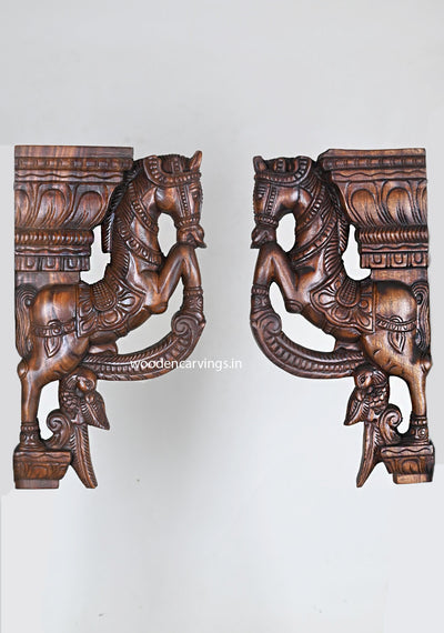 Unique Upraised Wood Paired Horse Wall Brackets 18"