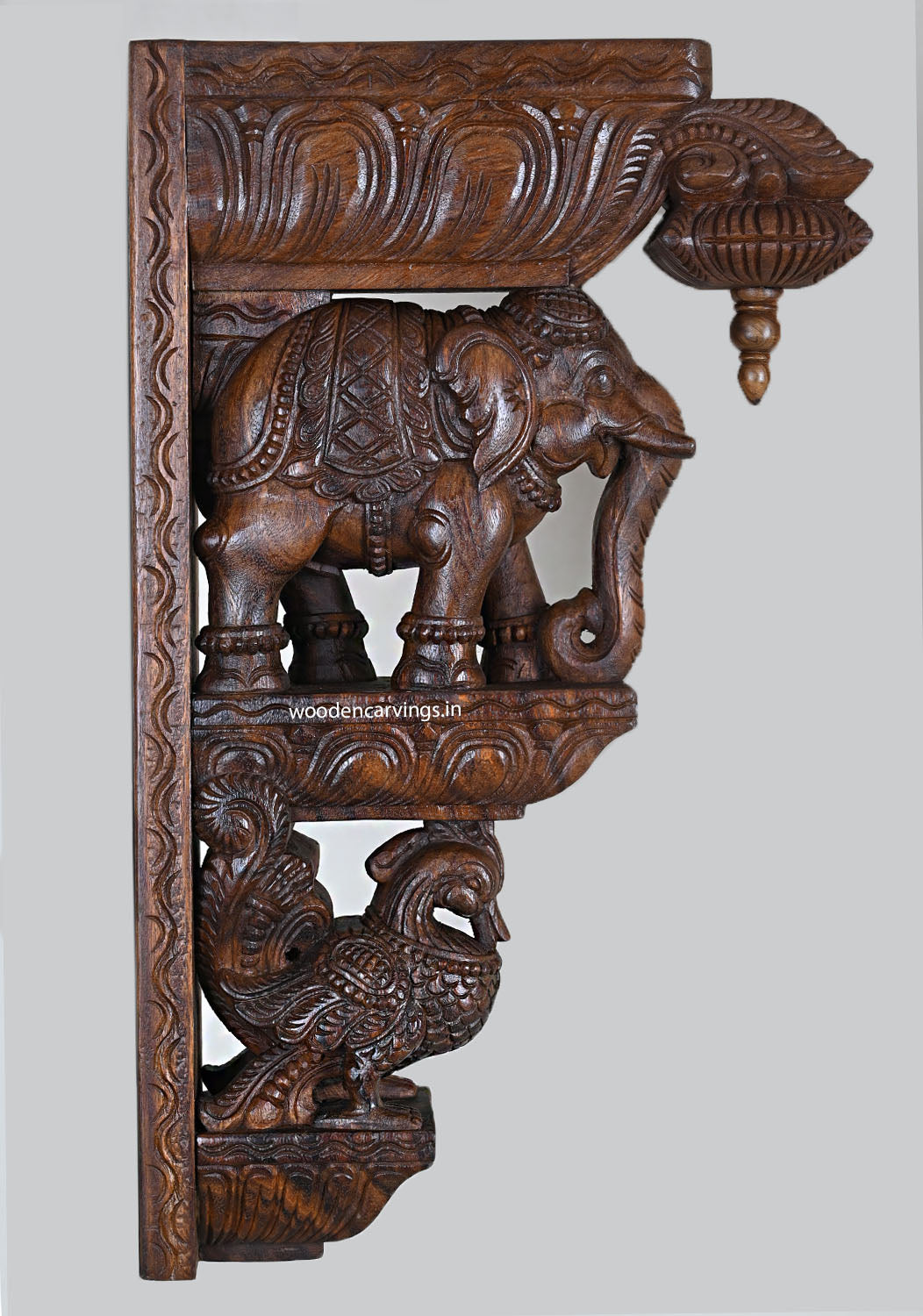 Standing Elephants & Hamsa Bird Wooden Wall Brackets 24"