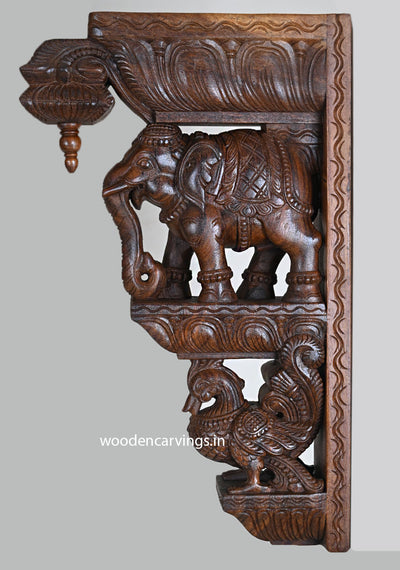 Standing Elephants & Hamsa Bird Wooden Wall Brackets 24"