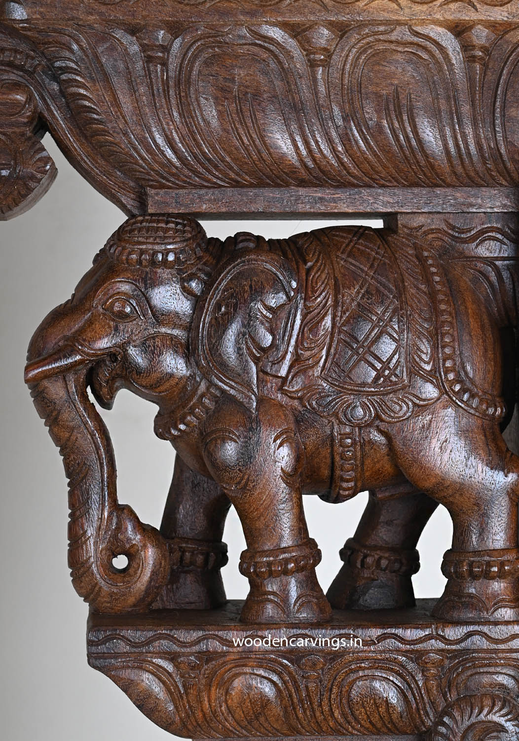 Standing Elephants & Hamsa Bird Wooden Wall Brackets 24"