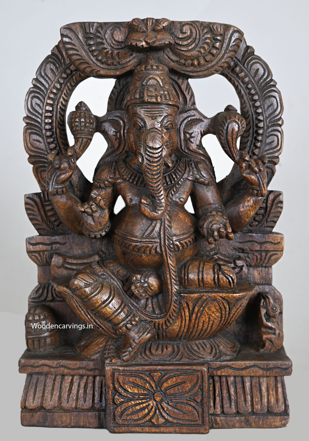 Wood Arch Light Weight Ganapathy Sculpture 12.5"