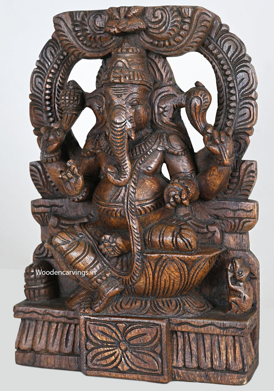 Wood Arch Light Weight Ganapathy Sculpture 12.5"