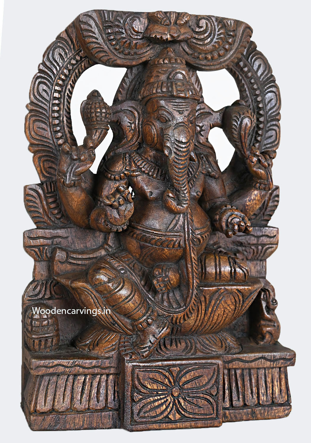 Wood Arch Light Weight Ganapathy Sculpture 12.5"