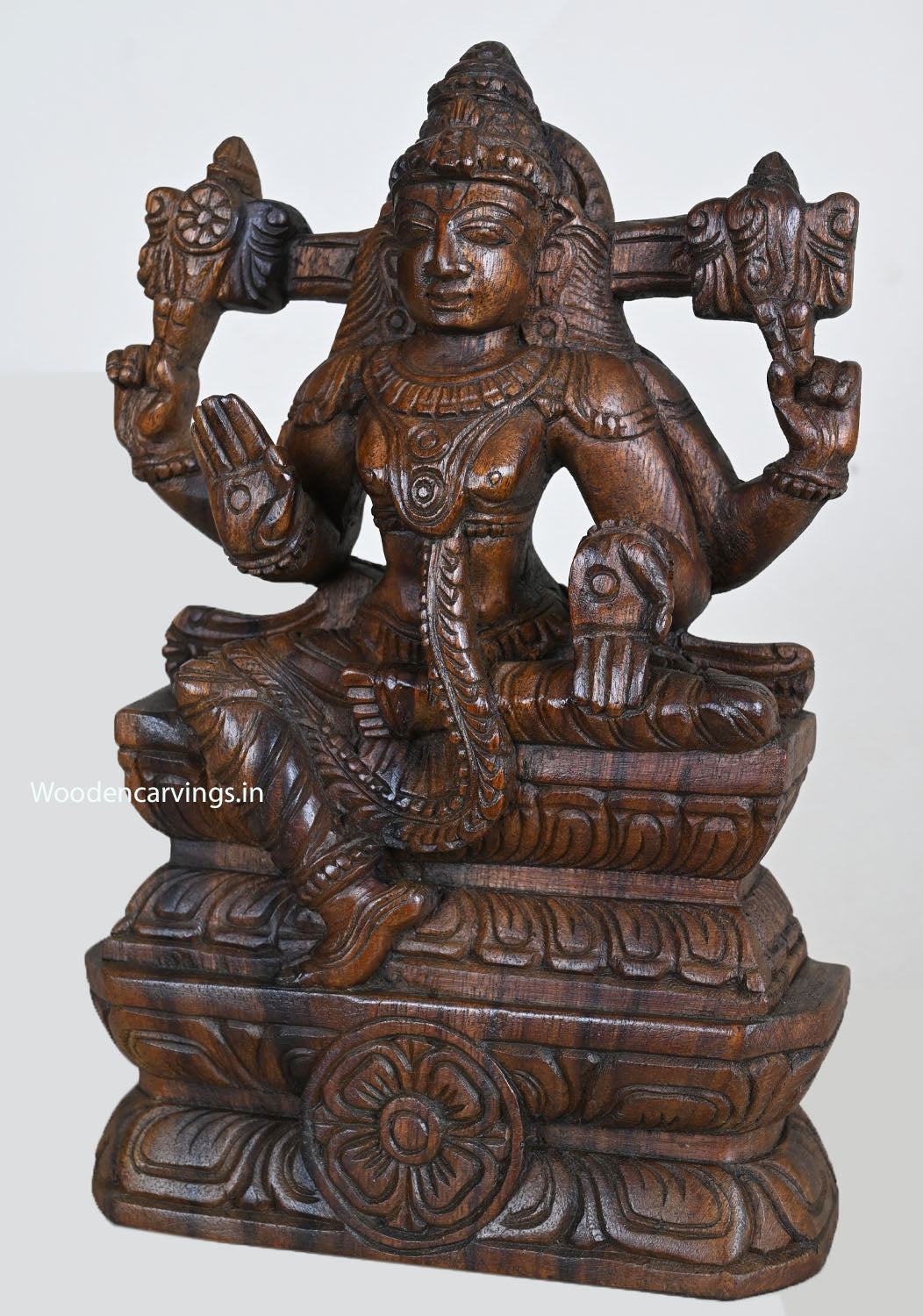 Wood Blessing Lord Vishnu Light Weight Sculpture 12"