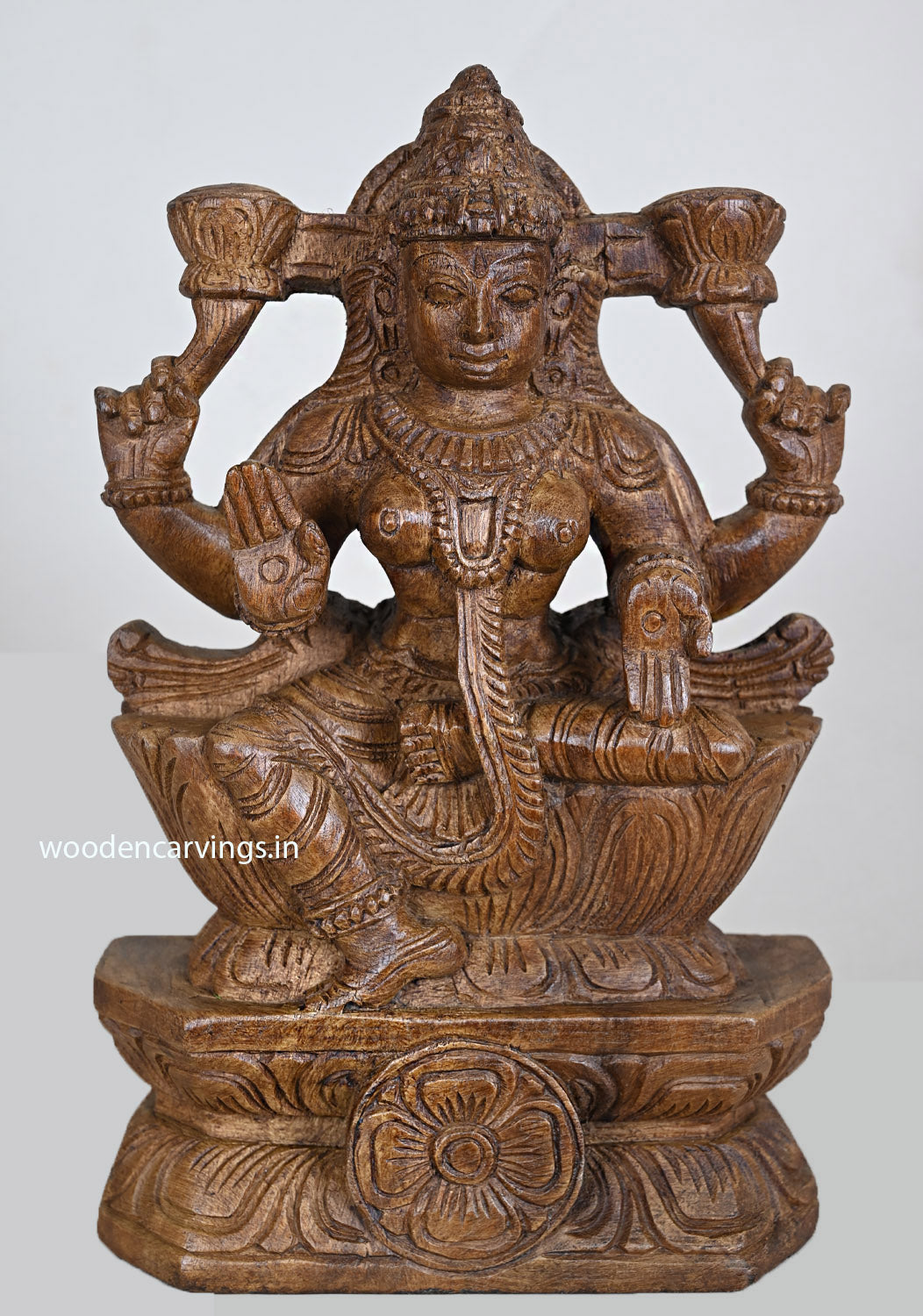 Prosperity Goddess Lakshmi Wood Sculpture 12"