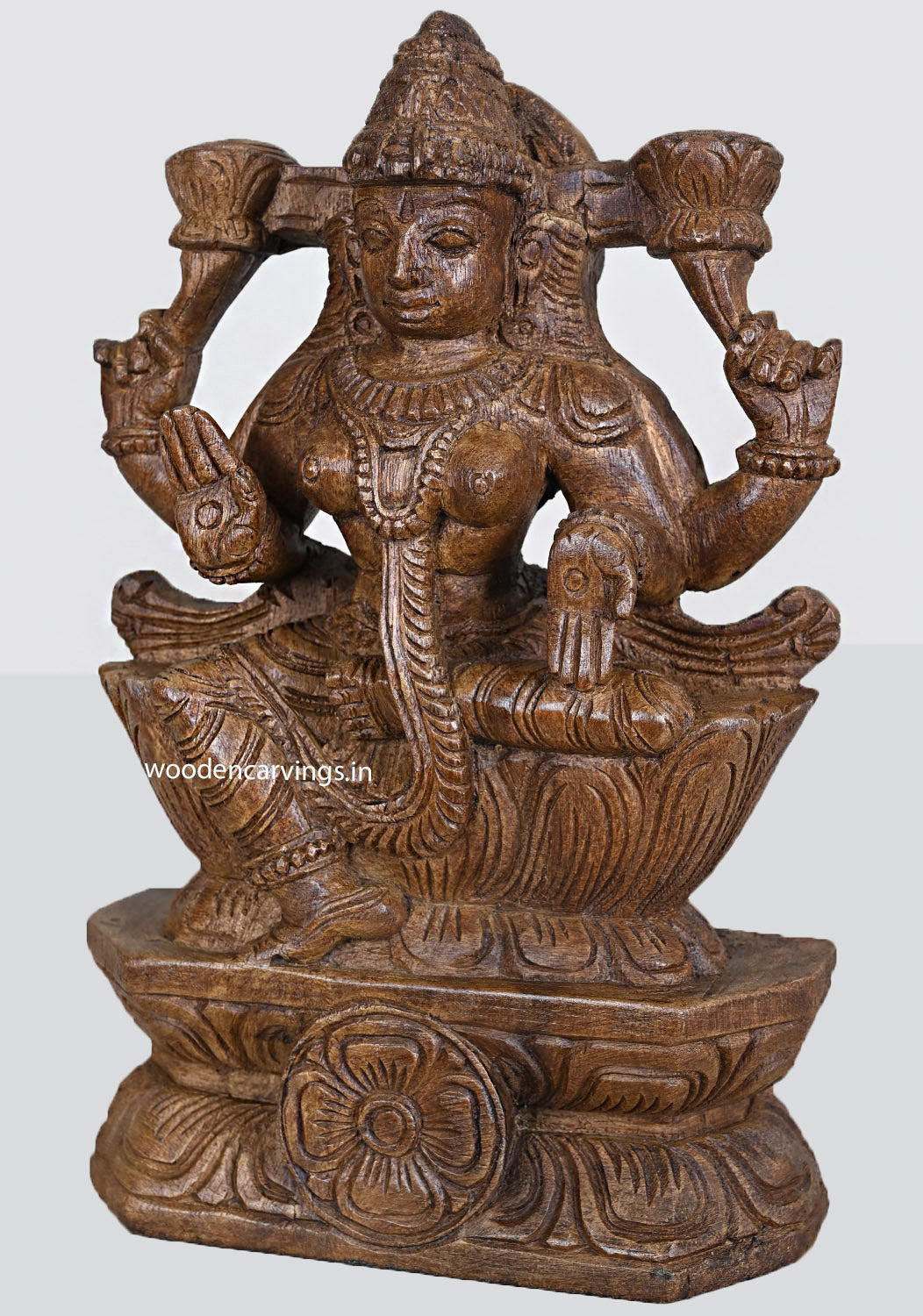 Prosperity Goddess Lakshmi Wood Sculpture 12"