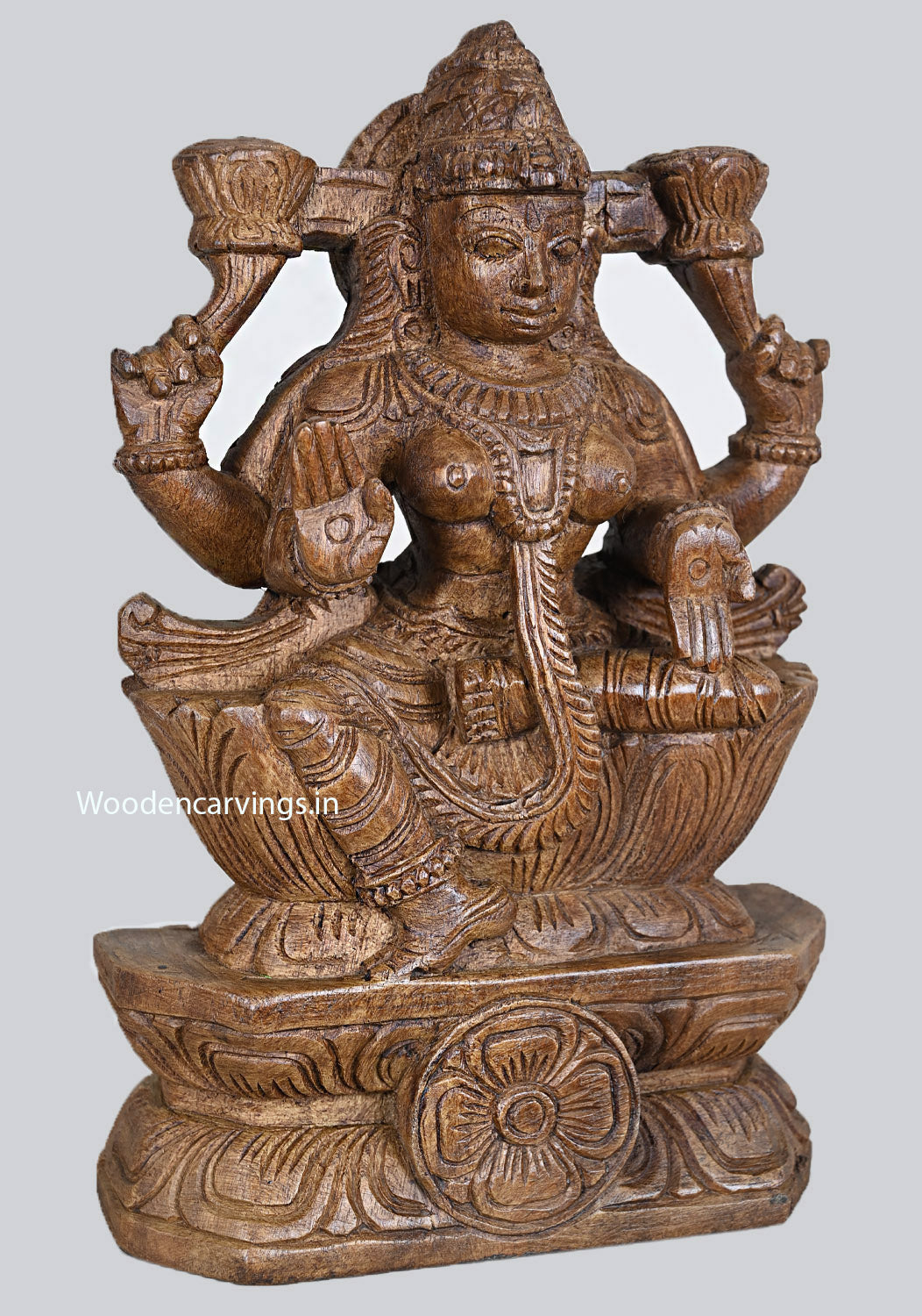 Prosperity Goddess Lakshmi Wood Sculpture 12"